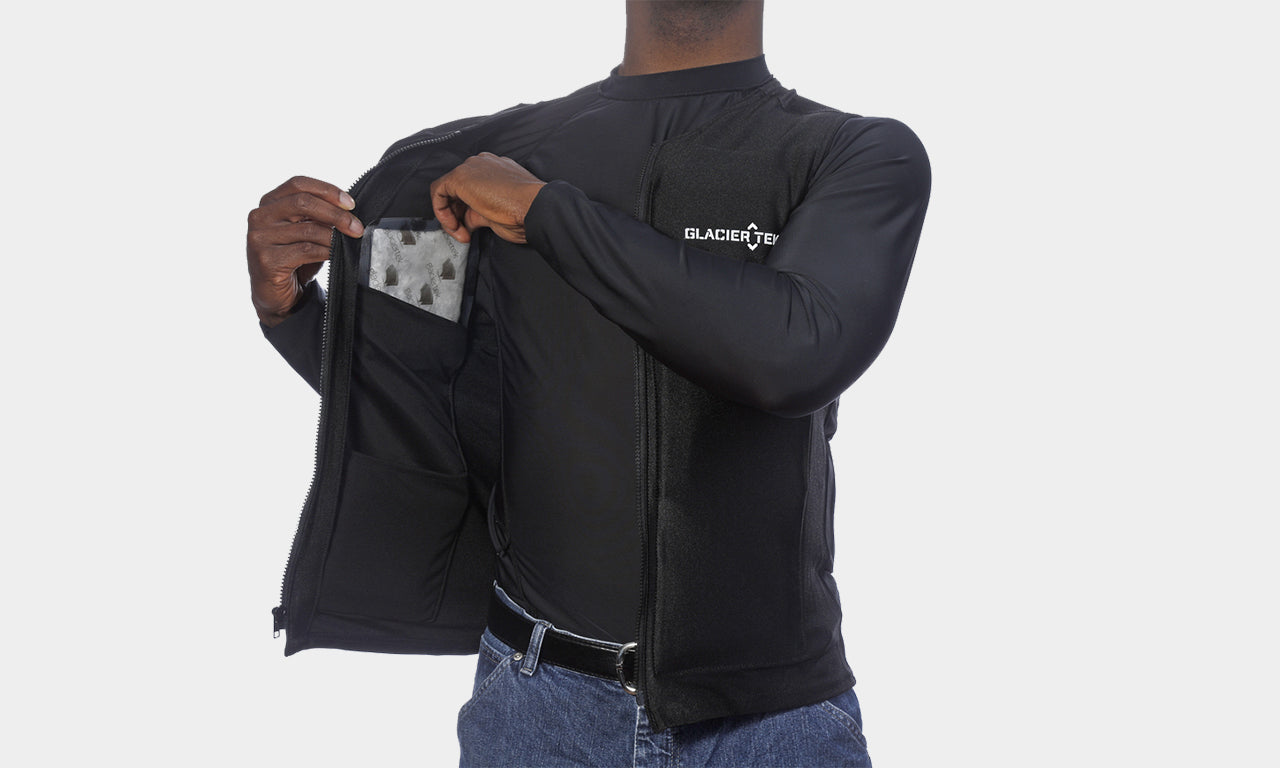 Flex Cool Vest, includes set of 12 Cooling Packs - Recharges in 30 minutes, Maintains 59 degrees for up to 2.5 Hours