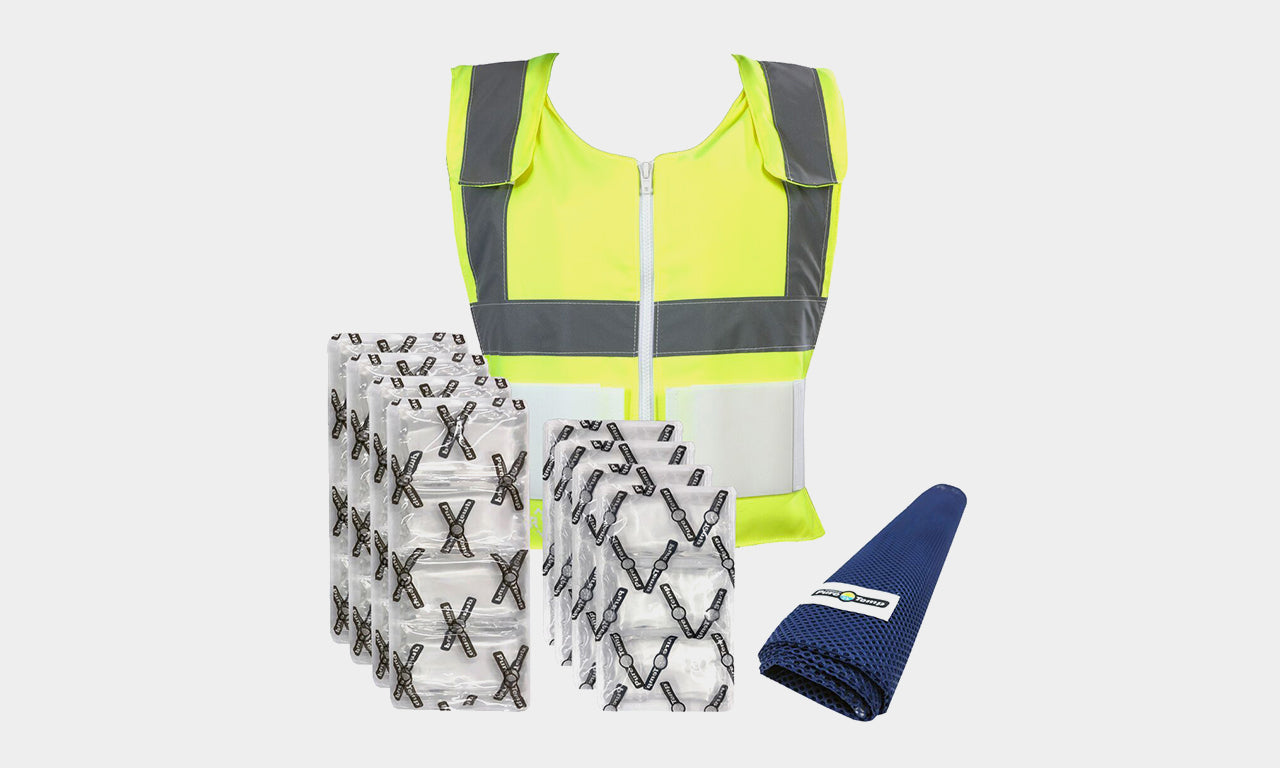 High-Visibility Cooling Vest with Set of 8 Cool Packs - Maintains 59 Degrees for up to 2.5 Hours