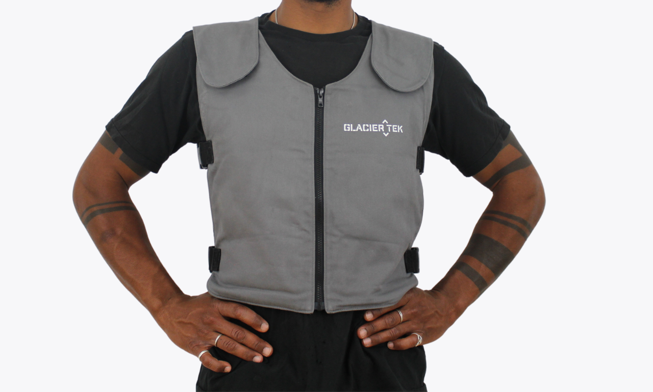Banox® Cooling Vest with FR3 Flame-Retardant Banox Fabric, includes set of 8 Cooling Packs - Recharges in 30 minutes, Maintains 59 Degrees for up to 2.5 Hours