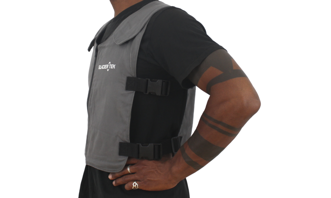 Banox® Cooling Vest with FR3 Flame-Retardant Banox Fabric, includes set of 8 Cooling Packs - Recharges in 30 minutes, Maintains 59 Degrees for up to 2.5 Hours