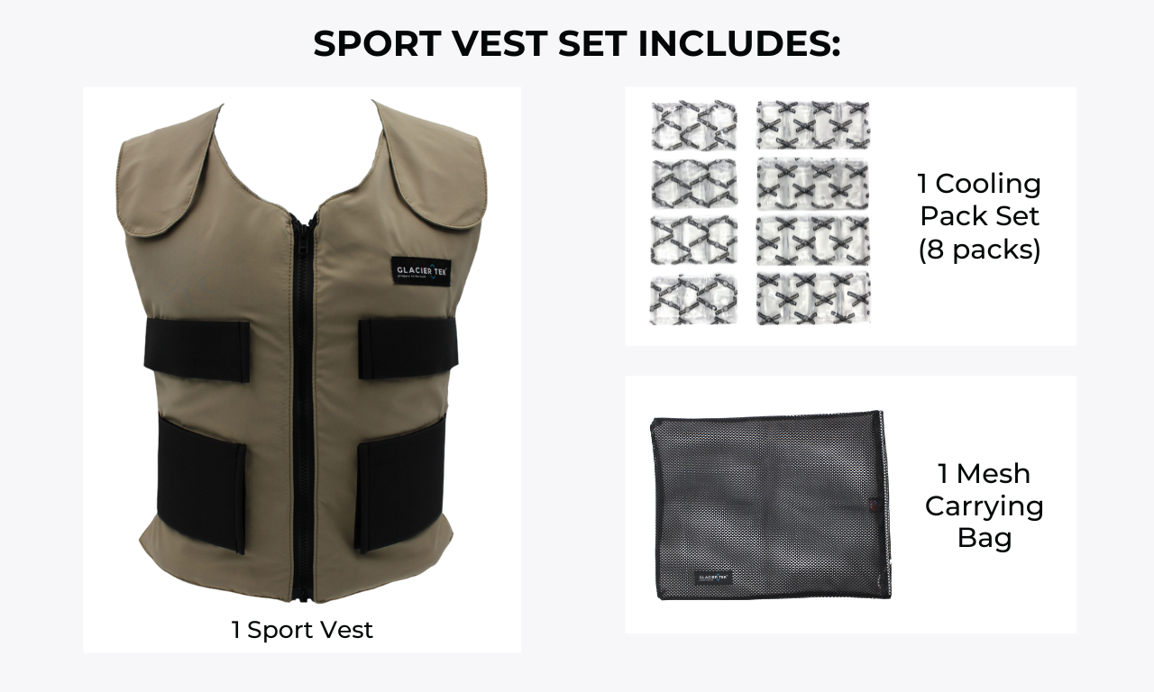 Sports Cool Vest with a Set of 8 Cooling Packs - Maintains 59 Degrees for up to 2.5 Hours