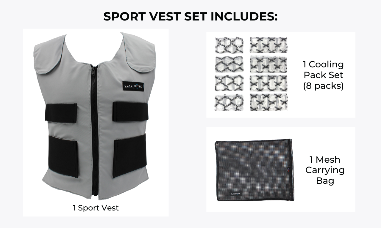 Sports Cool Vest with a Set of 8 Cooling Packs - Maintains 59 Degrees for up to 2.5 Hours