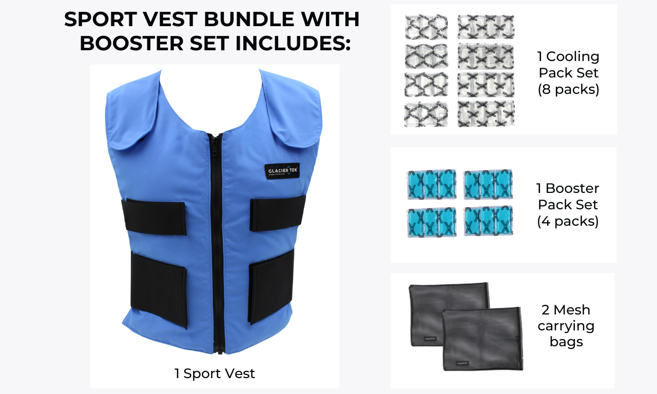 Sports Cooling Vest - Bundle Set, Includes Standard Cooling Pack Set and Booster Cold Pack Set