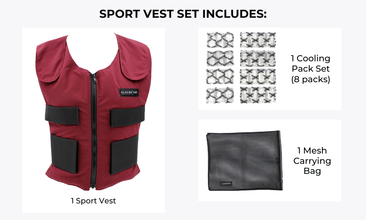 Sports Cool Vest with a Set of 8 Cooling Packs - Maintains 59 Degrees for up to 2.5 Hours