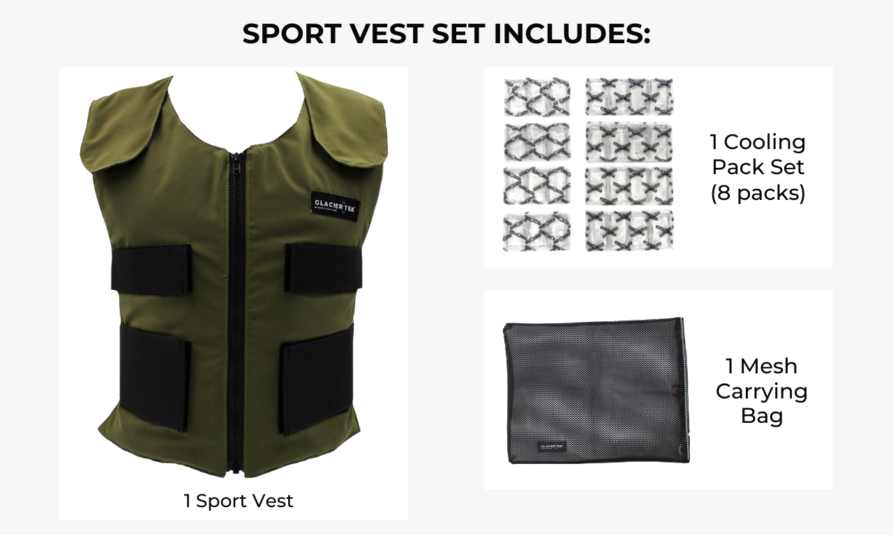 Sports Cool Vest with a Set of 8 Cooling Packs - Maintains 59 Degrees for up to 2.5 Hours