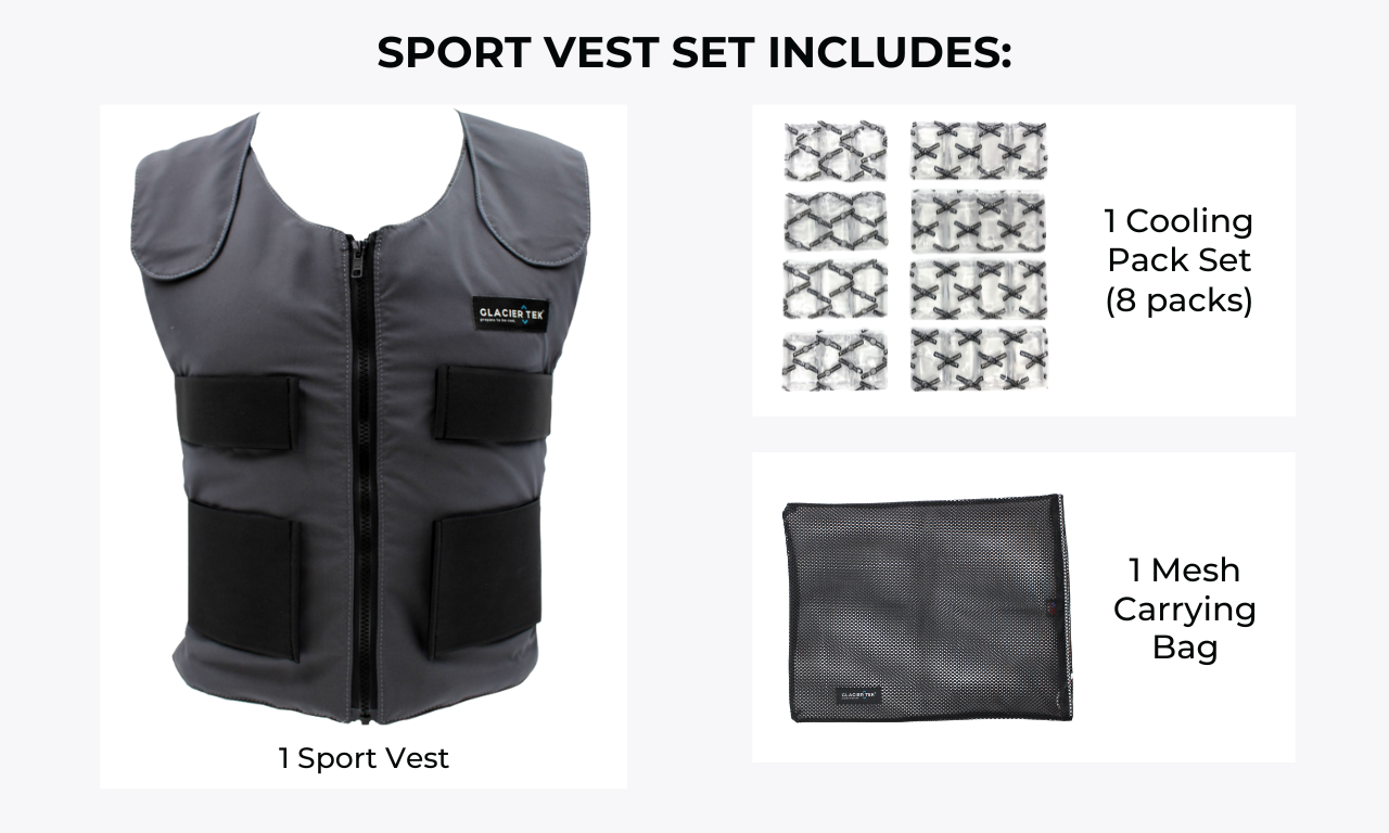 Sports Cool Vest with a Set of 8 Cooling Packs - Maintains 59 Degrees for up to 2.5 Hours