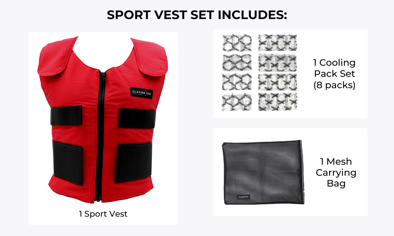 Sports Cool Vest with a Set of 8 Cooling Packs - Maintains 59 Degrees for up to 2.5 Hours