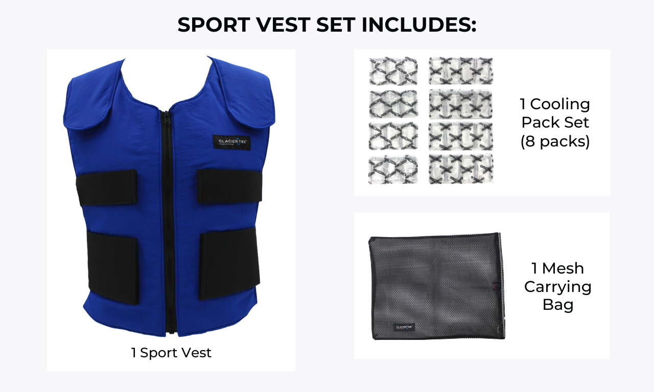 Sports Cool Vest with a Set of 8 Cooling Packs - Maintains 59 Degrees for up to 2.5 Hours