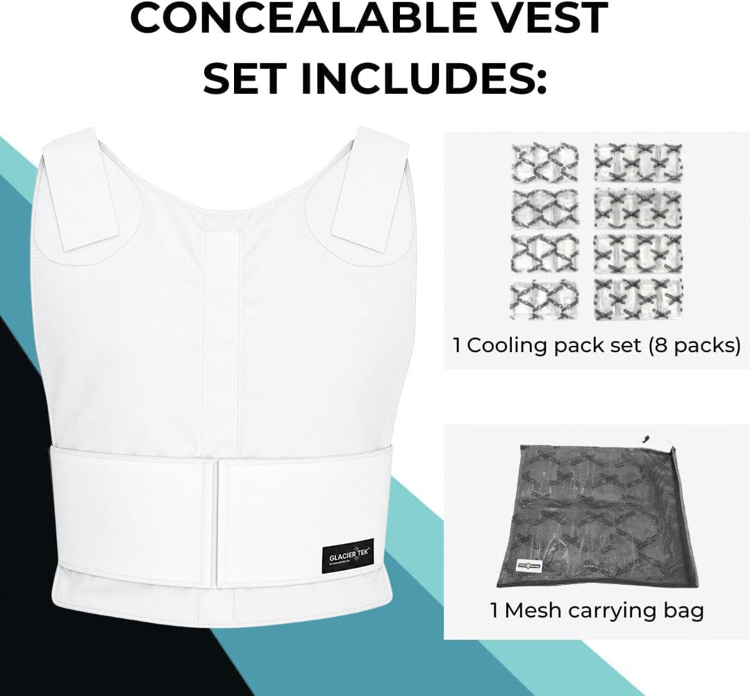 Concealable Cooling Vest with Set of 8 Cool Packs - Maintains 59 Degrees for up to 2.5 Hours