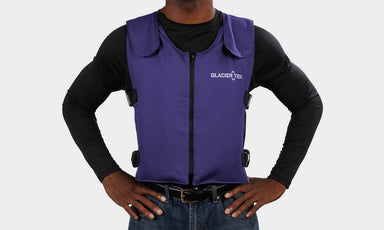 Model wearing Banox® FR3 Vest Set in Blue