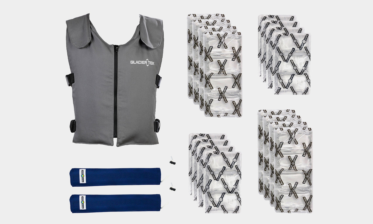 Banox® FR3 Vest Set Bundle in grey that includes Vest, GlacierPack Set, Spare Pack Set and two Mesh Bags