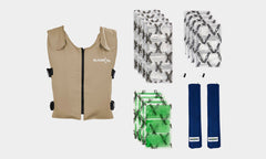 Banox® FR3 Vest Set Bundle in tan that includes Vest, GlacierPack Set, Booster Pack Set and two Mesh Bags