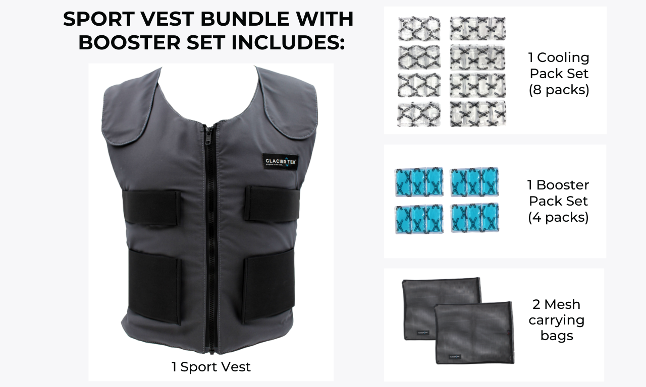 Sports Cooling Vest Set Bundle + Booster Pack Set | Glacier Tek Sports Cooling Vest Set Bundle + Booster Pack Set | Glacier Tek